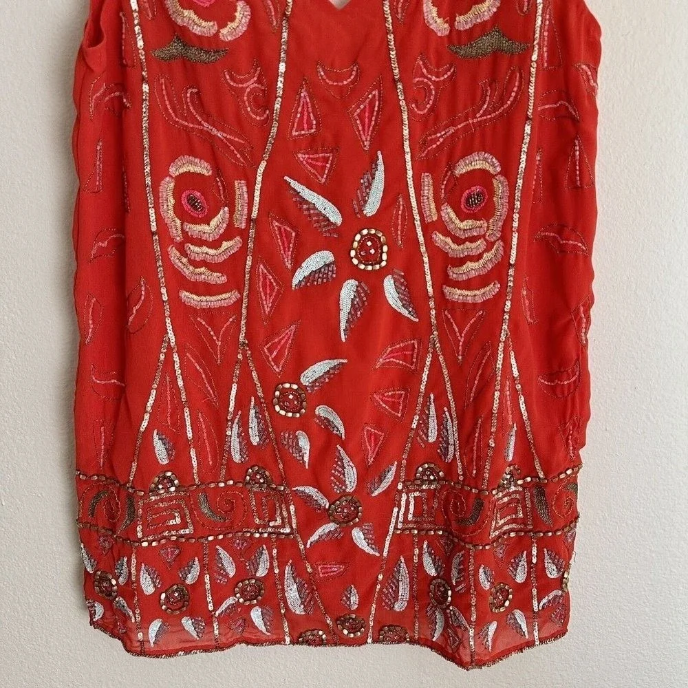 Free People Mini Dress Women XS Red Beaded Sequin‎ Boho Shift OB334008